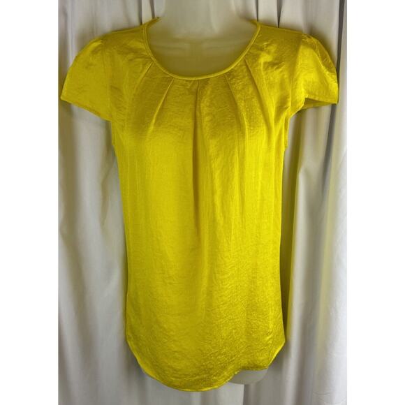 Ann Taylor LOFT Textured Cap Sleeves Blouse, Canary Yellow, Sz: S, 58-18 - Picture 1 of 16